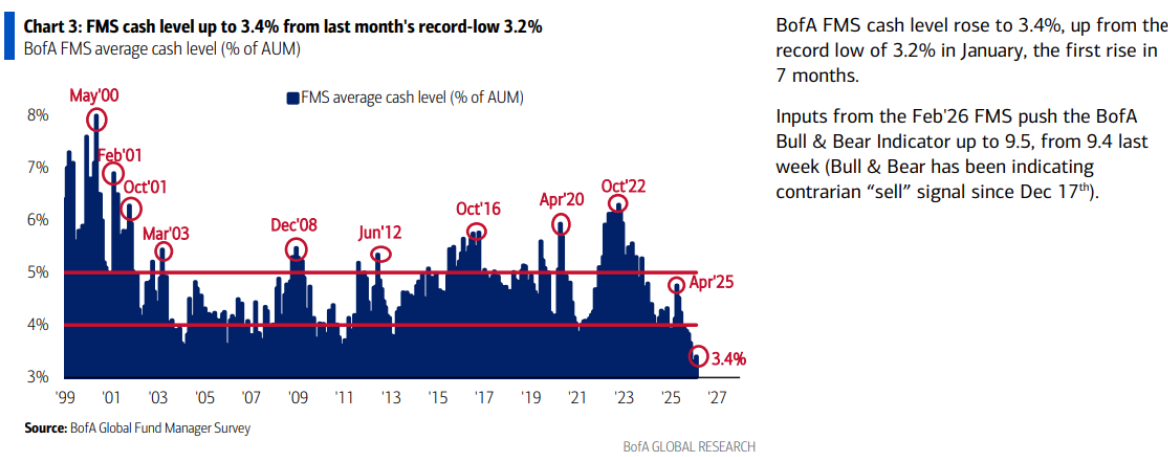Ankieta BofA luty 2026 gotówka